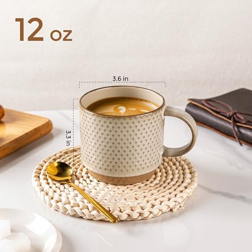GBhome 12 OZ Stackable Coffee Mugs Set of 6, Ceramic Blue Coffee Cups Set