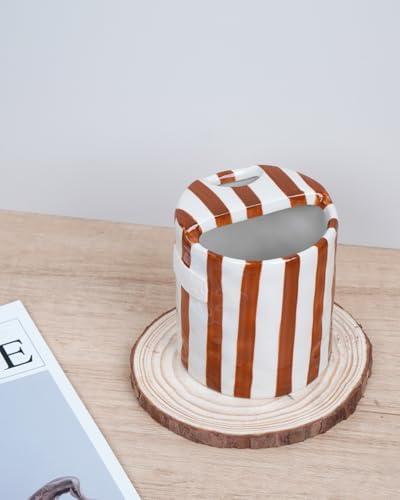 Coffee Mug Espresso Cup 10oz Ceramic Coffee Mugs Porcelain Coffee Cup Hand-Painted Striped Art Multiple Use for Kitchen, Dining-Brown