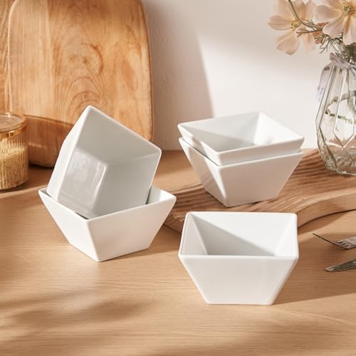 Small Porcelain Serving Bowl Set of 6, 4.6" Square Cereal Bowl