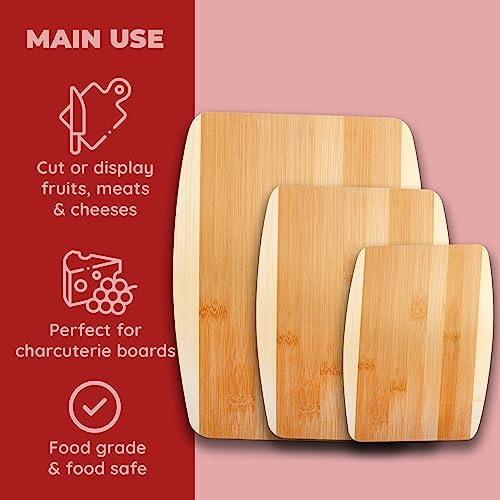 Bamboo Cutting Board, Chopping Board Set: Great for Meal Prep and Serving, Charcuterie, Eco-Friendly Wood Cutting Boards in Assorted Sizes