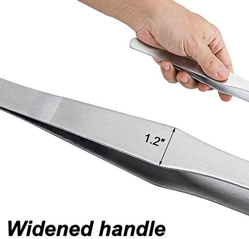 OIIKI 15 inch Curved Aquarium Tweezers, Polished Tongs Tweezers, Silver