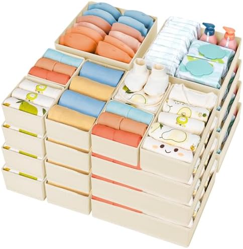 DIMJ Drawer Organizer Clothes, 24 Pack Dresser Organizer, Foldable Closet Organizers and Storage, Fabric Dresser Drawer Organizers, Drawer Dividers for Nursery, Baby Clothes, Underwears, Sock