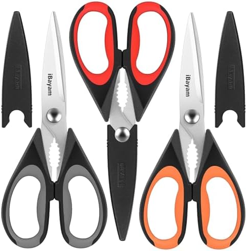 iBayam 3-Pack 8.7" Kitchen Scissors All Purpose Heavy Duty Shears w/Sheath