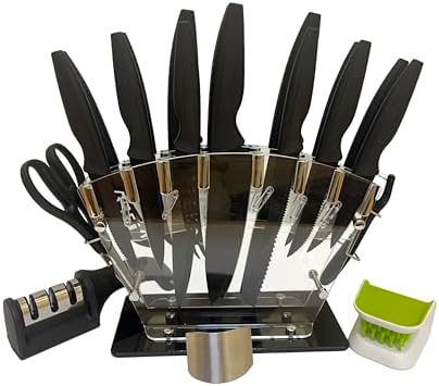 20-Piece Kitchen Knife Set with Acrylic Block, High Carbon Stainless Steel Chef Knife Set with Steak Knives, Sharpener & Scissors, Dishwasher Safe, Anti-Slip Ergonomic Handle, Black