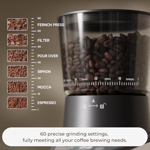 Conical Burr Coffee Grinder, 60 Settings, Anti-Static, Black