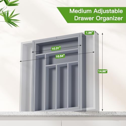 Pipishell Bamboo Expandable Silverware Drawer Organizer, Gray, Medium