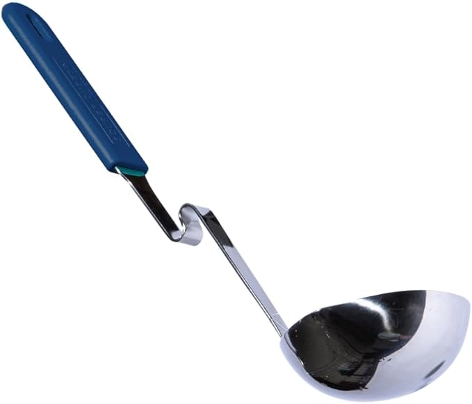 Souper Cubes + Lori Greiner No Mess Stainless Steel Soup Ladle with Silicone Handle - Metal Soup Ladle with No Mess Design That Hooks on Side of Any Pot - Blueberry