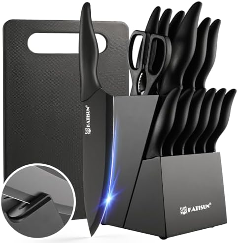 17-Piece Black German Steel Kitchen Knife Block Set