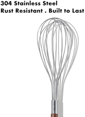 OYV Wooden Whisk 12 Inch, 304 Stainless Steel Wire Whisk with Walnut Handle