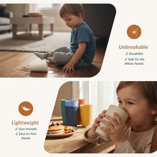 Homienly Plastic Cups Alternatives Unbreakable Drinking Glasses Wheat Straw Cup Sets for Kitchen Camping Party RV Stackable Water Tumblers Dishwasher Freezer & Microwave Safe 6 PCS (12OZ, Multi)