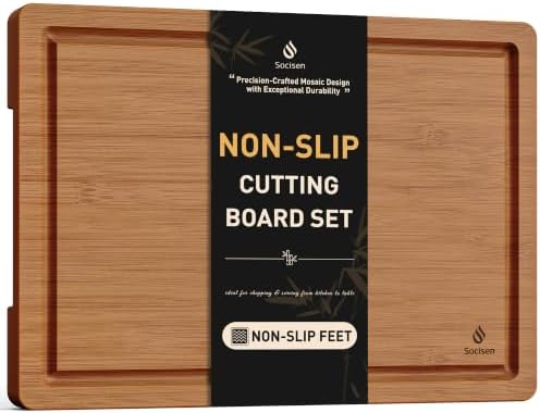 Extra Large Bamboo Cutting Board with Non Slip Feet and Over Sink Butcher Block Chopping Board Nice Solid Thick Wooden Juice Groove Big Xl XXl xlarge Best Hardwood Kitchen Counter Organic