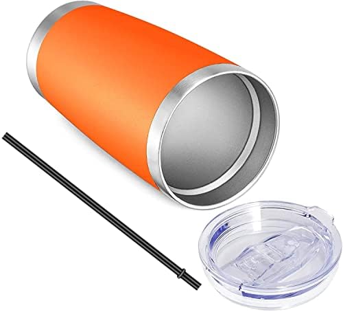 VEGOND 20oz Tumbler with Lid and Straw Stainless Steel Tumbler Cup Bulk Vacuum Insulated Double Wall Travel Coffee Mug Powder Coated Coffee Cup, Orange, 6 Pack