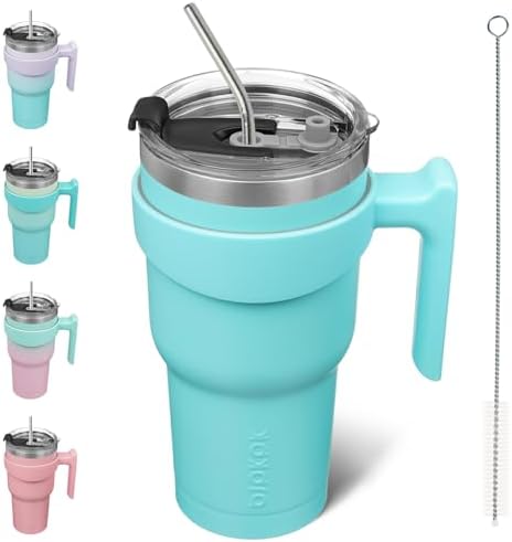BJPKPK 30 oz Tumbler with Handle & Straw, Insulated Stainless Steel Mug