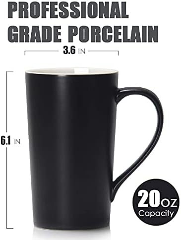 20 Ounces Extra Large Coffee Mug, M007 Tall Big Ceramic Latte Cappuccino Tea Cup with Handle for Dad Men Coworkers,Ideal Mugs for Office Home Daily Use, Black