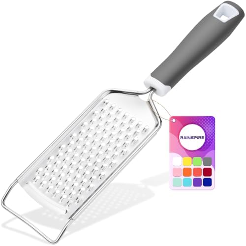 Rainspire Professional Cheese Graters for Kitchen Stainless Steel Handheld, Metal Lemon Zester Grater With Handle For Cheese, Chocolate, Spices, Kitchen Gadgets And Tools, Soft Grip Handle, Grey