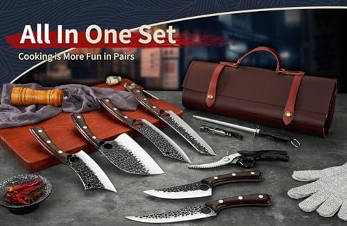 DRGSKL Serbian Chef Knife Set - 6 PCS Hand Forged Knife Set with Bag