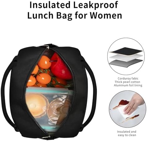 GASSDA Lunch Box for Women Insulated Lunch Bag Women Adult Cute Lunch Bags Reusable Lunchbox Cooler Tote Bag for Work Picnic (Black)