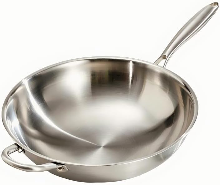 13 inch Stainless Steel 316 Wok with Lid, Stir-Fry Pans, Dishwasher and Oven Safe, Works on Induction (13 inch with Lid)