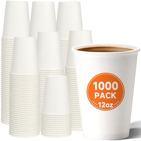 METAPRINT 1000 Pack 12 oz Disposable Paper Coffee Cups, White