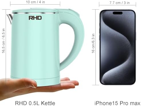 RHD 0.5L Small Portable Electric Kettle, 600W Stainless Steel Travel Kettle