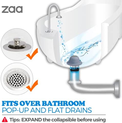 zaa Bathtub Drain Hair Catcher, 2 Pack Silicone Collapsible Bathtub Drain Cover Hair Catcher and Protector for Pop-Up & Regular Drains of Shower, Bathtub, Tub, Bathroom, Sink