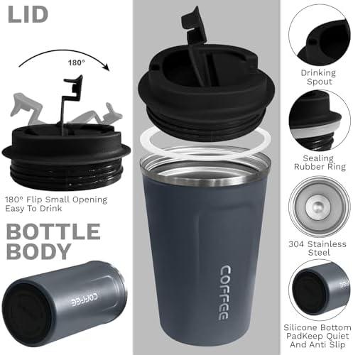 Insulated Travel Coffee Mug, Stainless Steel Coffee Cup with Leakproof Lid