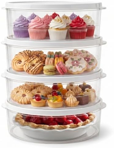 Evelots Pie Container with Lid, 4-Pack, 11-Inch, Clear BPA-Free Carriers