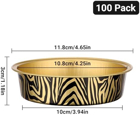 Beasea Aluminum Foil Ramekins, 100 Pack 7.3oz 215ml Disposable Baking Pie Cups Only, 4 Inch Mini Ramekin No Lids Tart Tin Mold Cupcake Baking Cups for Party - Tiger Stripes