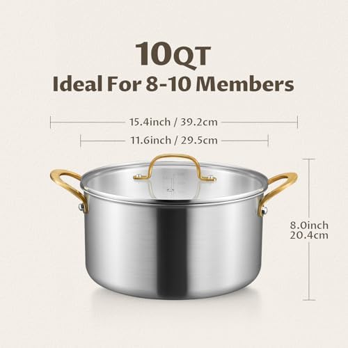 BEZIA 10 QT Stock Pot with Lid, Full Clad Tri-Ply Stainless Steel Soup Pot