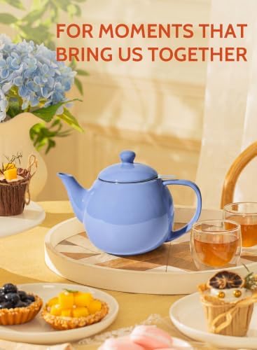 Sweese Porcelain Teapot 27 oz with Infuser for Loose Leaf Tea, Dusty Blue