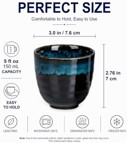 Ceramic Japanese Tea Cups, 5 oz Tea Cup, Asian Teacup, Teacups, Set of 2 (Nebula Blue, 2 pcs)