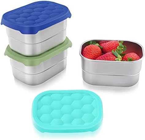 Tanjiae Small (1 CUP) Stainless Steel Snack Containers for Kids | Easy Open Leak Proof Food Containers with Silicone Lids - Perfect Metal Toddler Lunch Box for Daycare and School (8oz)