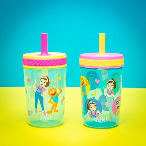 Zak Designs Ms. Rachel Kelso 15oz Leak-Proof Toddler Straw Cups, 2-Pack