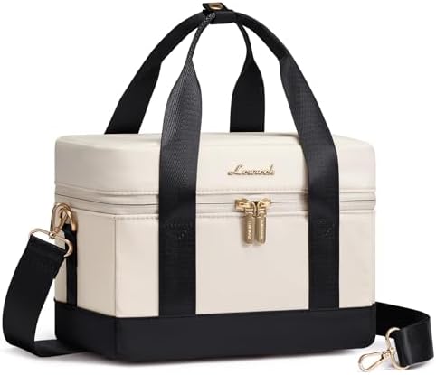 LOVEVOOK Insulated Lunch Bag for Women - Cute Lunch Box Cooler for Work, Picnic, and Beach, Beige-black