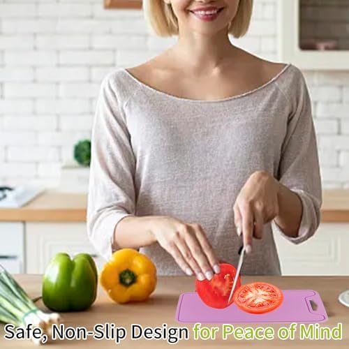 Flexible Plastic Cutting Boards for Kitchen, 11.8''x 8.6'' Silicone Cutting Board, BPA Free Non Slip Cutting Mat for Meat, Vegetables and Fruit with Easy Grip Handle, Dishwasher Safe (Deep purple)