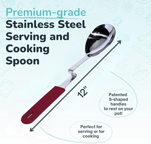 Souper Cubes Stainless Steel Spoon with Silicone Grip & Pot Hook, Cranberry