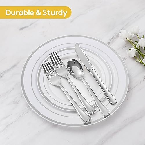 300 Pieces Silver Disposable Dinnerware Set for 50 Guests