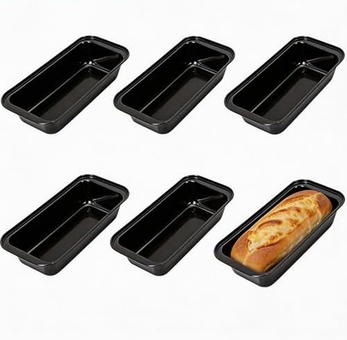 6 Pack Small Loaf Pans for Baking, Nonstick Carbon Steel Bread Loaf Pans, Small Bread Pan Set for Meatloaf, Sourdough, Brownies (Black, 6 x 3.3 x 1.7 In)