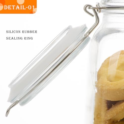 50oz Square Glass Food Storage Jars with Airtight Clamp Lids 3 Pack