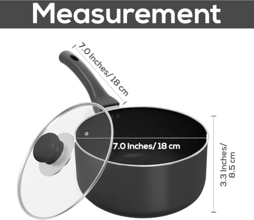 Utopia Kitchen Saucepan 2 QT Detachable Handle with Lid Grey Black