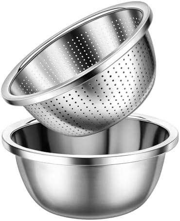 Gulex Colander Stainless Steel 4-quart with Bowls,Strainer for Kitchen(2PC)
