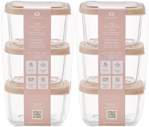 Glass Food Storage Containers with Lids — 12 Piece — 10.5 oz Glass with BPA-Free Leak Resistant Stackable Lids — Microwave, Oven & Dishwasher Safe — Ideal for Meal Prep & More - Cashew Cream
