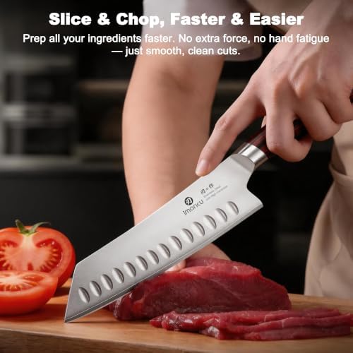 imarku Japanese Santoku Knife 7 Inch, 10Cr15CoMoV 3-Layer Stainless Steel