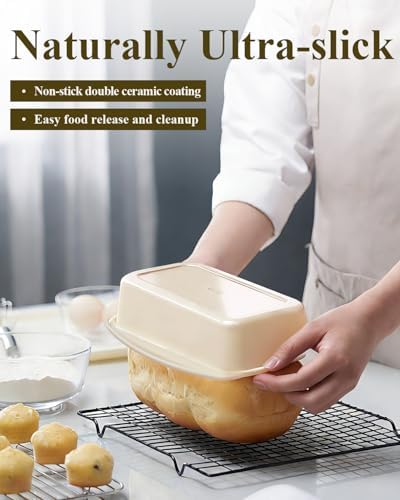 Nonstick Ceramic Bread Loaf Pan with Handle, Cream