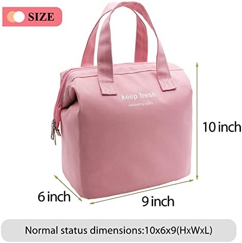 Mziart Insulated Lunch Bag Simple Cute Lunch Box for Women Men, Light Pink