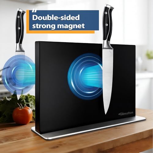 Magnetic Knife Block Stand Without Knives 16 Inch Black Stainless Steel Double Sided Home Kitchen Organizer Storage Knife Holder Board for Counter Top with Strong Magnets