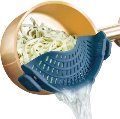 AUOON Pasta Strainer Clip on Silicone, Standard 8.86 x 3.55 in, Fog Blue