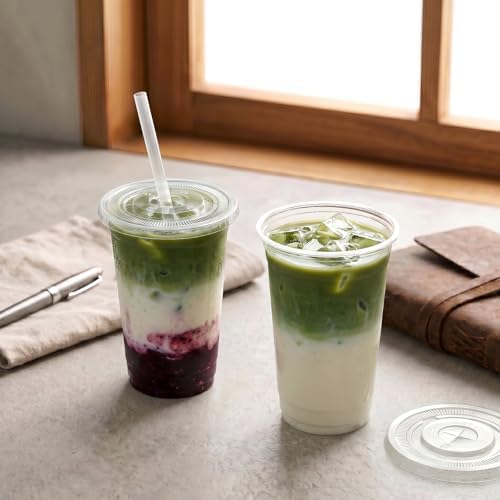 VITEVER 100 Sets - 12oz Clear Plastic Cups with Lids and Straws, Disposable Cups for Iced Coffee, Smoothie, Milkshake, Cold Drinks
