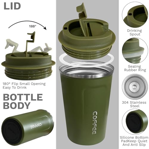 Insulated Travel Coffee Mug, Stainless Steel Coffee Cup with Leakproof Lid