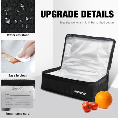 Aosbos Small Insulated Lunch Bag,Compact Black Lunch Box For Work